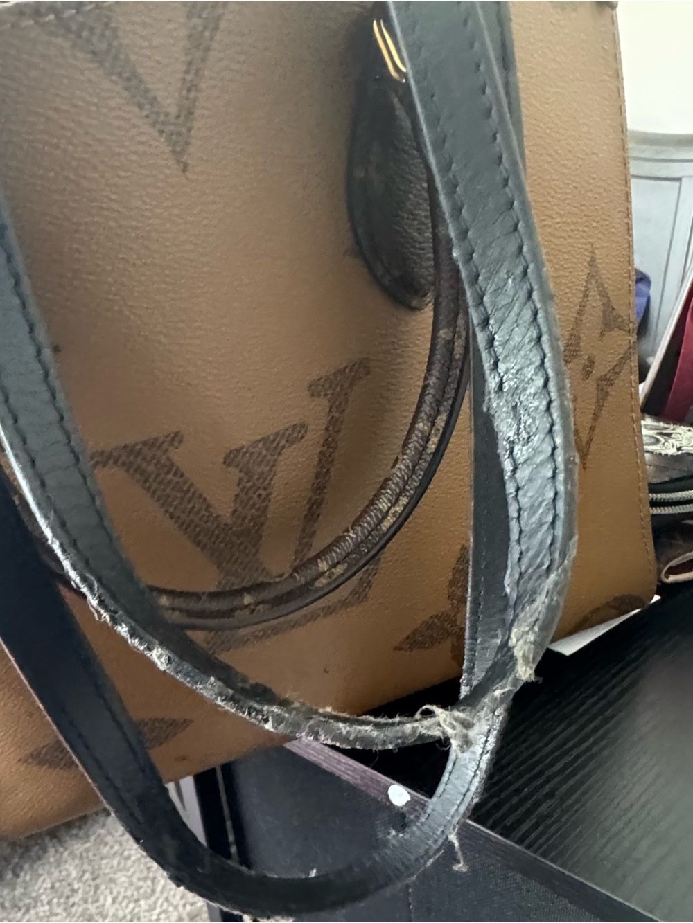 Louis Vuitton Brown Monogram Tote with Black Straps